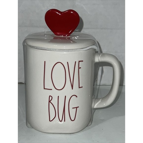 Rae Dunn Coffee Mug Love Bug Ceramic with Heart Top NEW - Picture 1 of 14